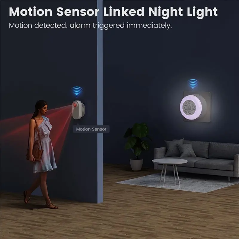 N75R-CO detector wifi som luz sensor de alarme 350m ip44 sem fio casa ao ar livre campainha luz da noite para escritório casa voc pir