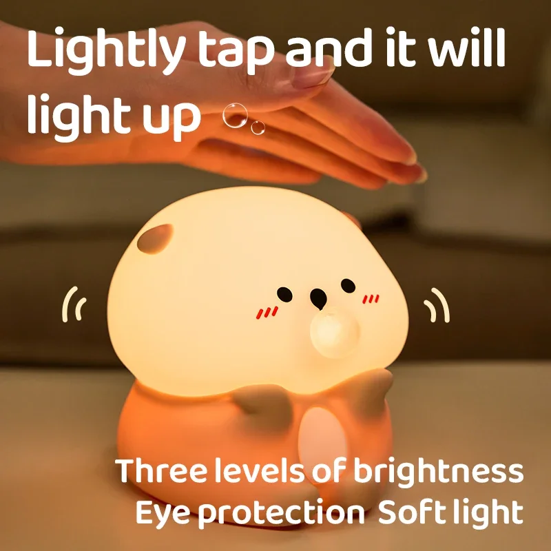 Pop Blow Bubble Sea Otter LED Luce notturna in silicone Lampada touch ricaricabile Dimmerabile Luce notturna per il sonno Comodino Asilo nido Compleanno Gi
