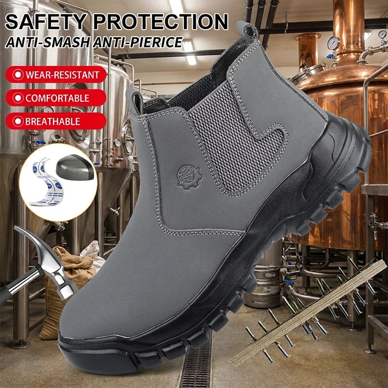 Unisex Quick Wear Steel Cap Kevlar Midsole EVA Sole Microfiber Leather Puncture Proof Work Shoes Safety Shoe Industrial Boots
