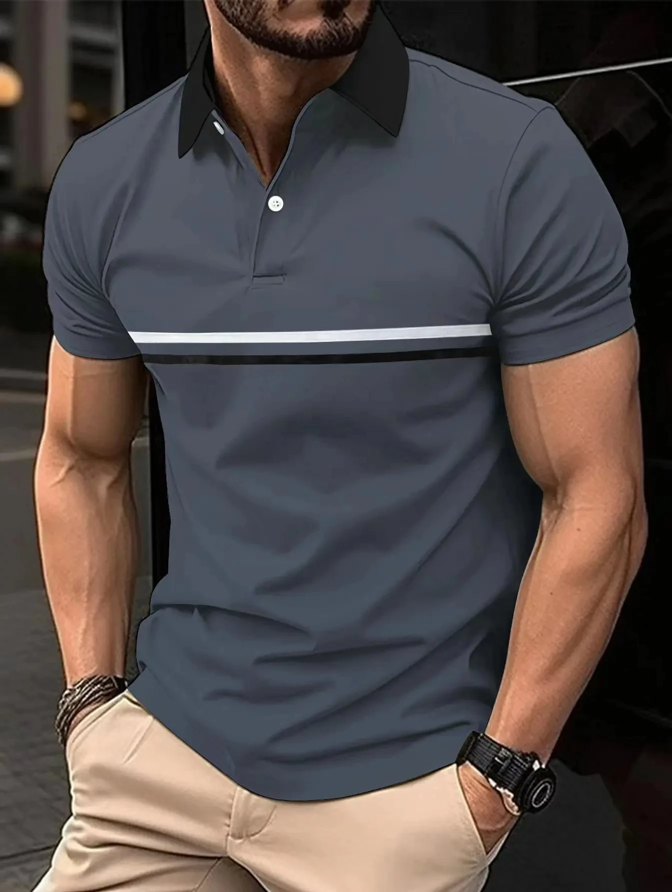 Summer New Men\'s Casual Short-Sleeved Polo Shirt Office Fashion Rowan Collar T-Shirt Men\'s Breathable Polo Shirt Men\'s Clothing