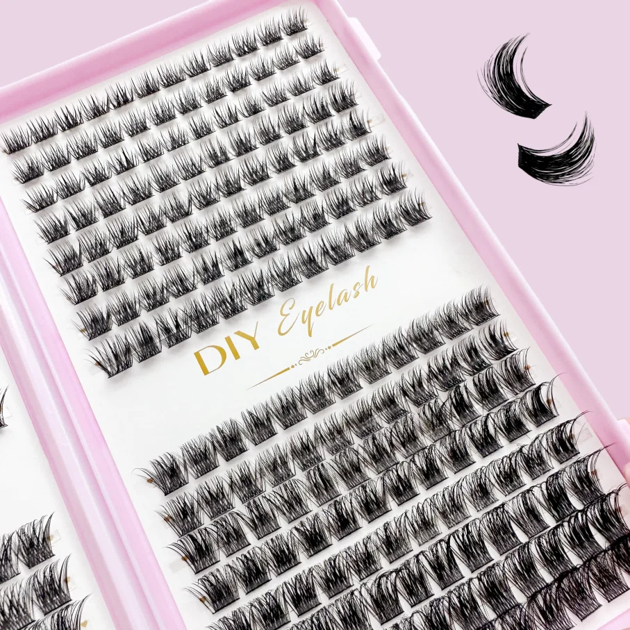 D자형의 곱슬거리는 두꺼운 자연스러운 인조 속눈썹 384개 - 선물용으로 적합하며 초보자도 사용할 수 있습니다.
