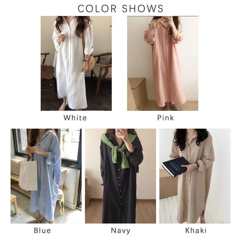 TFETTERS 2025 Abiti casual da donna Camicia Primavera Autunno Vestibilità ampia Abito a maniche lunghe Femme Maxi abito da donna