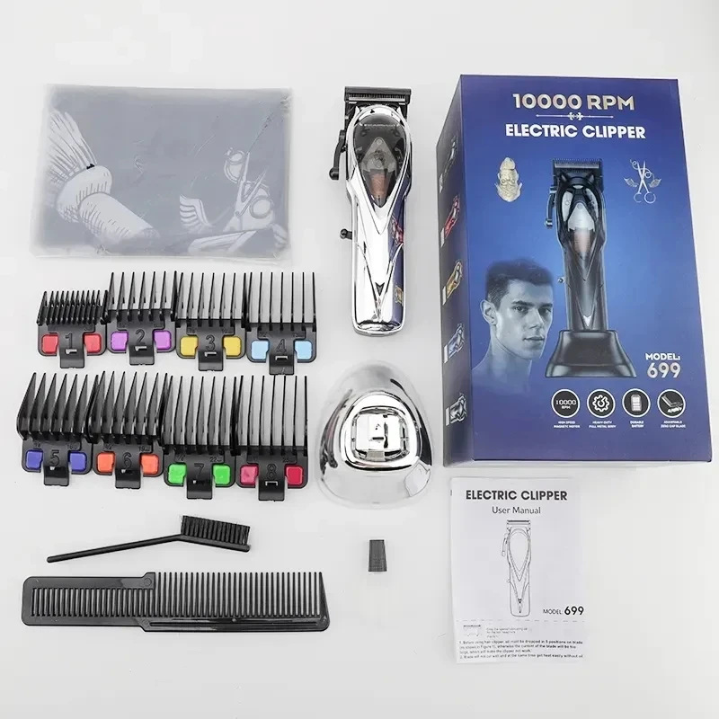 RESUXI 699 NEW Hair Clipper 10000RPM Microchipped Magnetic Motor Hair Clippers with 2500mah Battery Electric Usb Stainless Steel