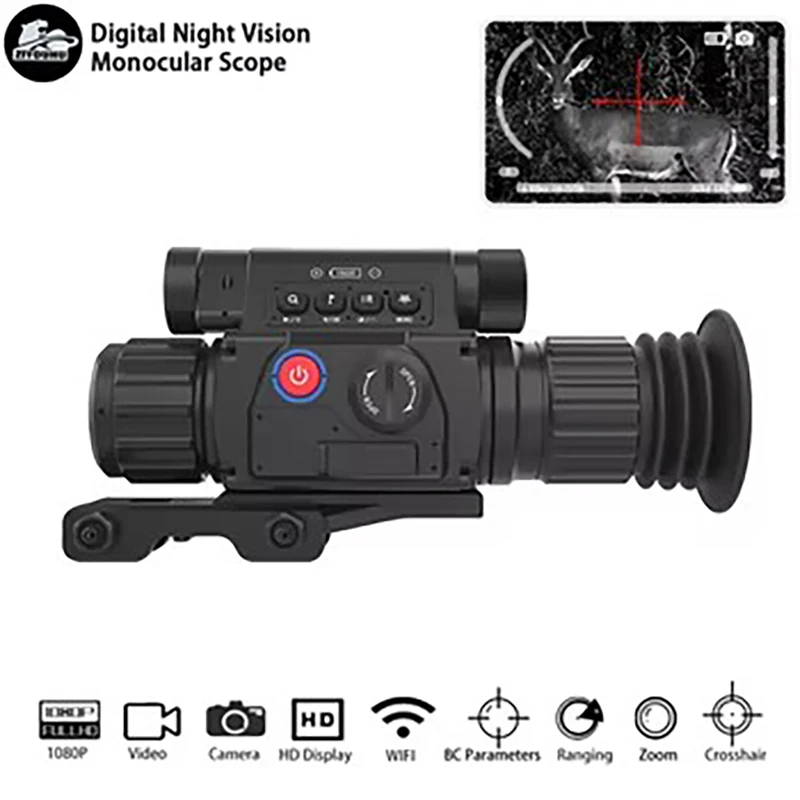 

Clip-on Digital Night Vision Scope with Laser Rangefinder 1080P Hunting Infrared Camera WIFI Crosshair Aim Sight Monocular 009A