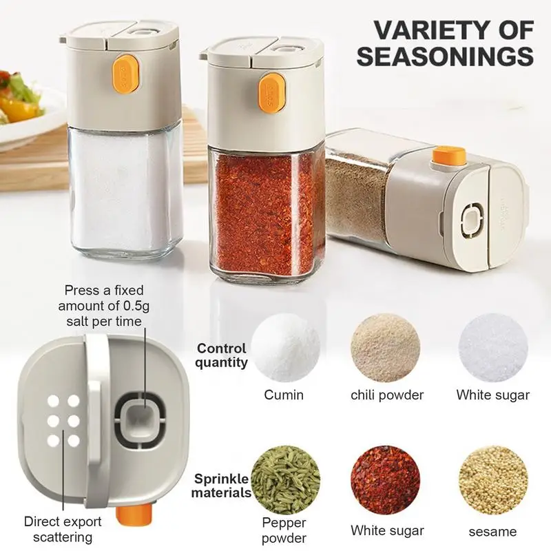 Salt Dispenser Metering Salt Shaker Push Type Salt Dispenser Glass Measuring Seasoning Bottle Adjustable Shaker For Salt Paprika