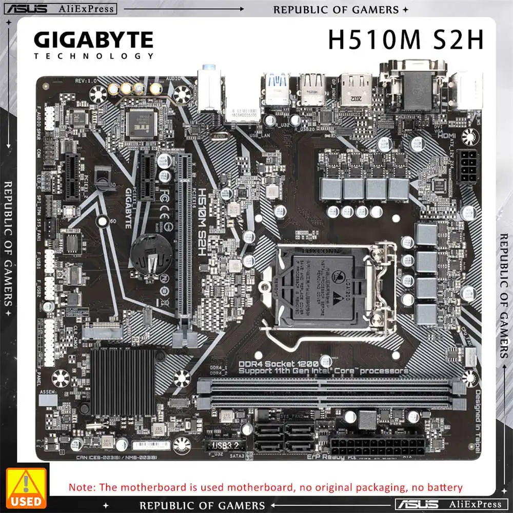 

Используется для Gigabyte H510M S2H Материнская плата Intel H510 LGA 1200 поддержка DDR4 максимум до 64 Гб USB3.2 Micro ATX Поддержка ЦП 11-го/10-го поколения