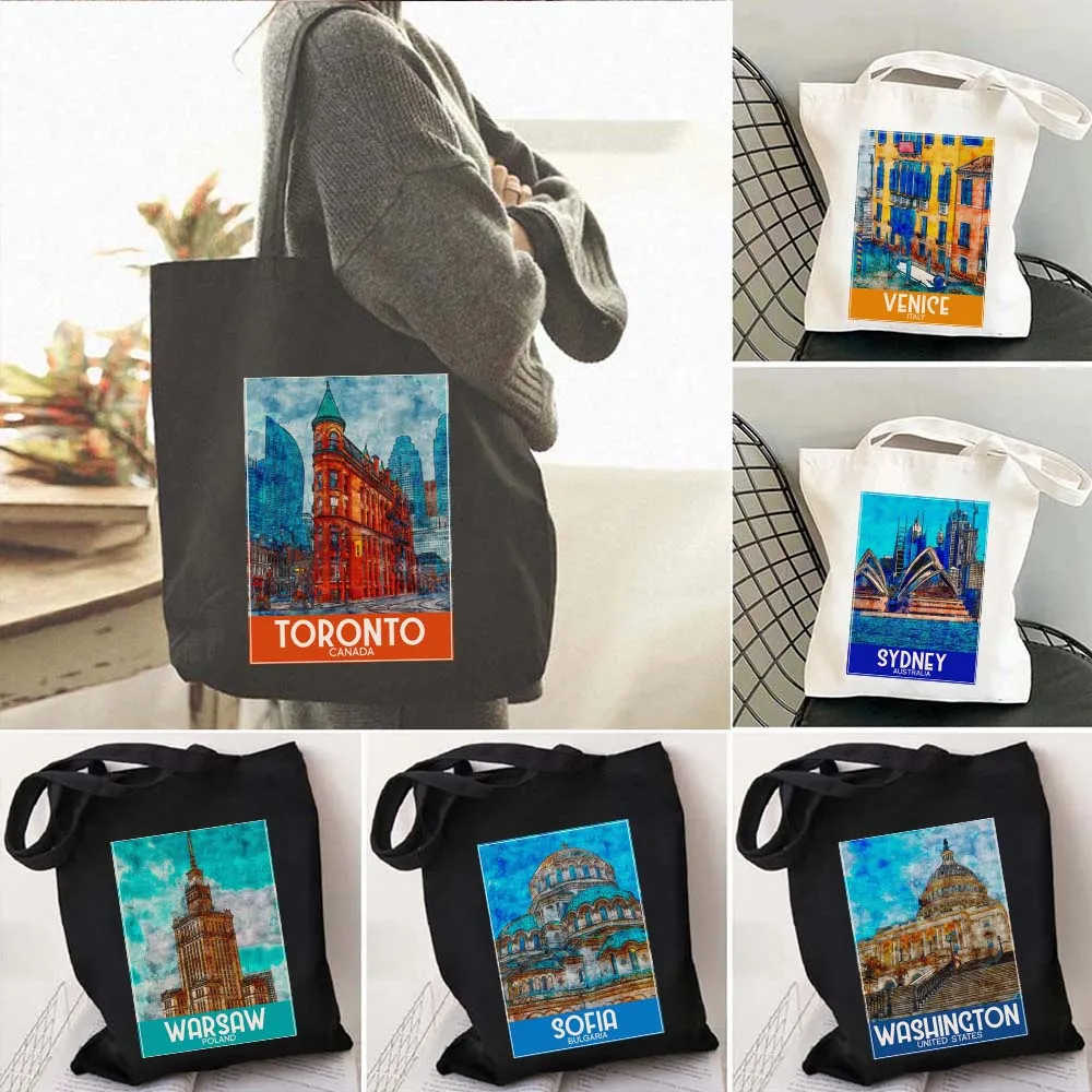 Washington Warsaw Sofia Stockholm Sydney Cotton Totes Bag Tallinn Toronto Toulouse Turin Vatican Vernazza Venice Canvas Handbags