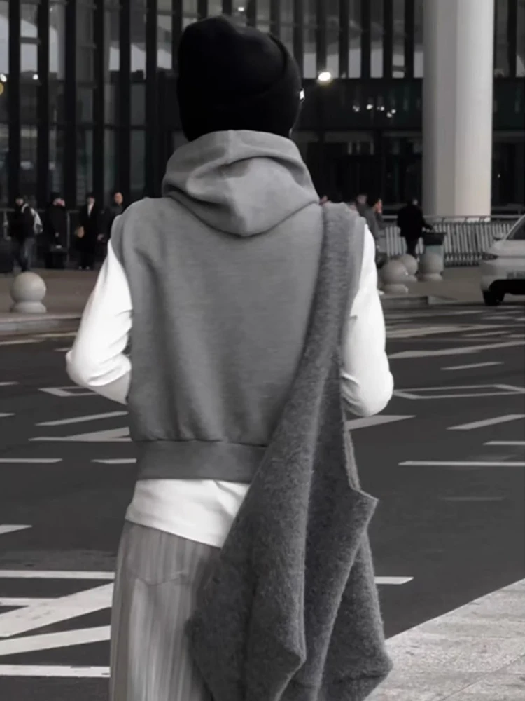 Premium Feel Layered Hooded Vest Cardigan Women's Autumn Winter Design Sensation  Svel Open Cardigan Trendy