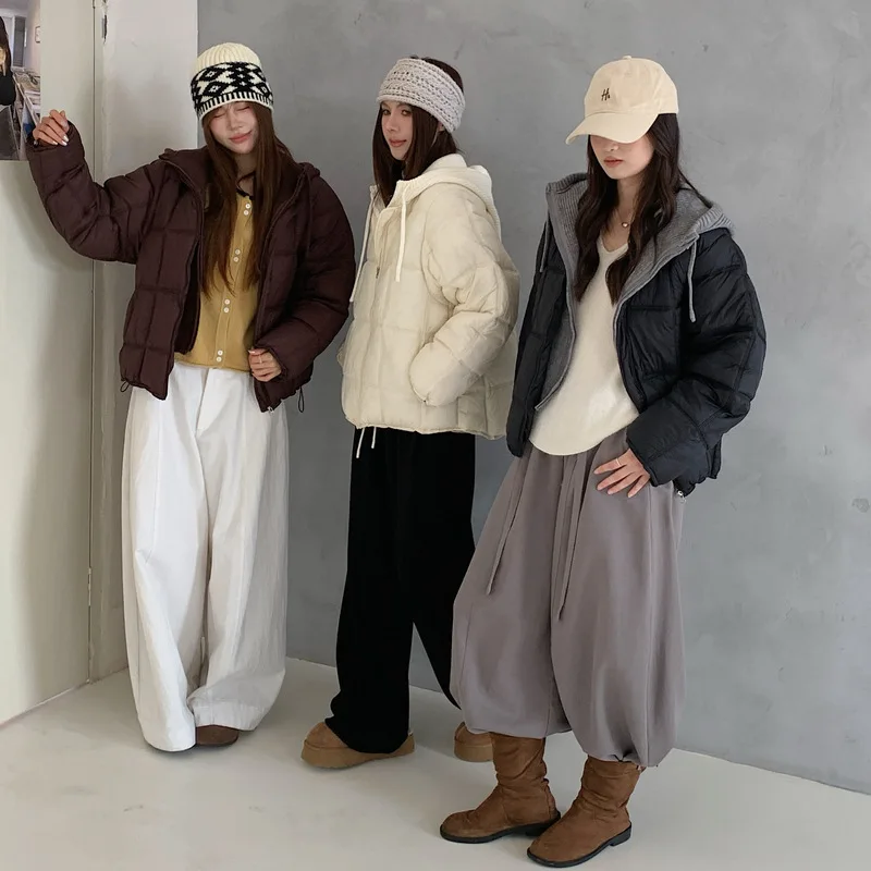 2026 Winter New Solid Color Long-sleeved Cotton Jacket Women's Fashion Versatile Hooded Bread Loose Korean Version Thick Coat