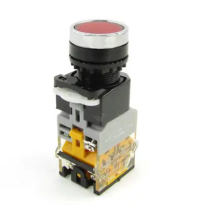 AC 380V 10A Red Flat Momentary Push Button Switch w LED Light