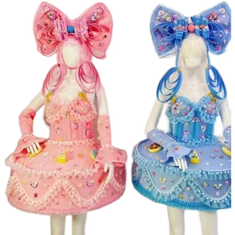 Nuevos trajes de actuación escénica de cantante femenina, tocado con lazo grande, vestido de pastel de caramelo, disfraces de actuación, trajes de fiesta Rave