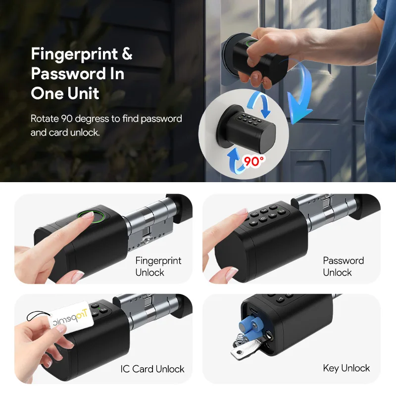 From Saudi V1 Pro+ Version Adjustable TUYA APP Smart Life Fingerprint Password Digital RFID Card Cylinder Smart Door Lock