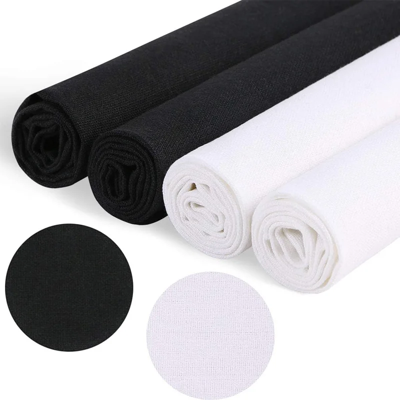 4 Pieces of Linen Fabric, Solid Color Fabric for DIY Sewing, 50X 50cm Black and White Breathable Linen Material, Suitable for Embroidery, Cross-Stitch, Sewing, Patchwork, Table Mats, Home Decoration, and DIY Craft Materials