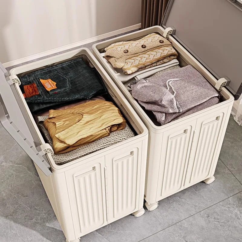 

Flip-Top Storage Bin - Extra Large Foldable Organizer Box for Clothes/Toys, Portable Home Storage Chest with Wheels
