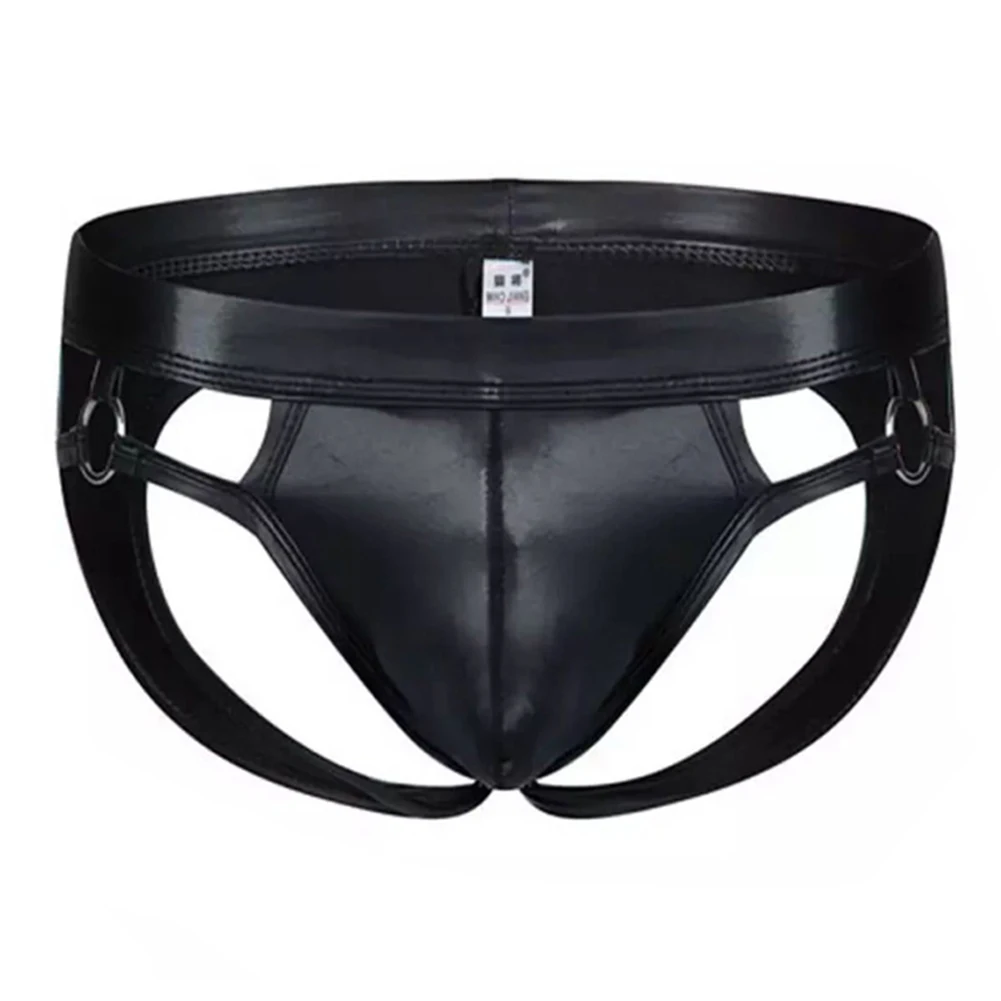 

Men Sexy Backless Underwear Artificial Leather Jock Strap Briefs G-Strings U Convex Pouch Lingerie Low Waist Underpants