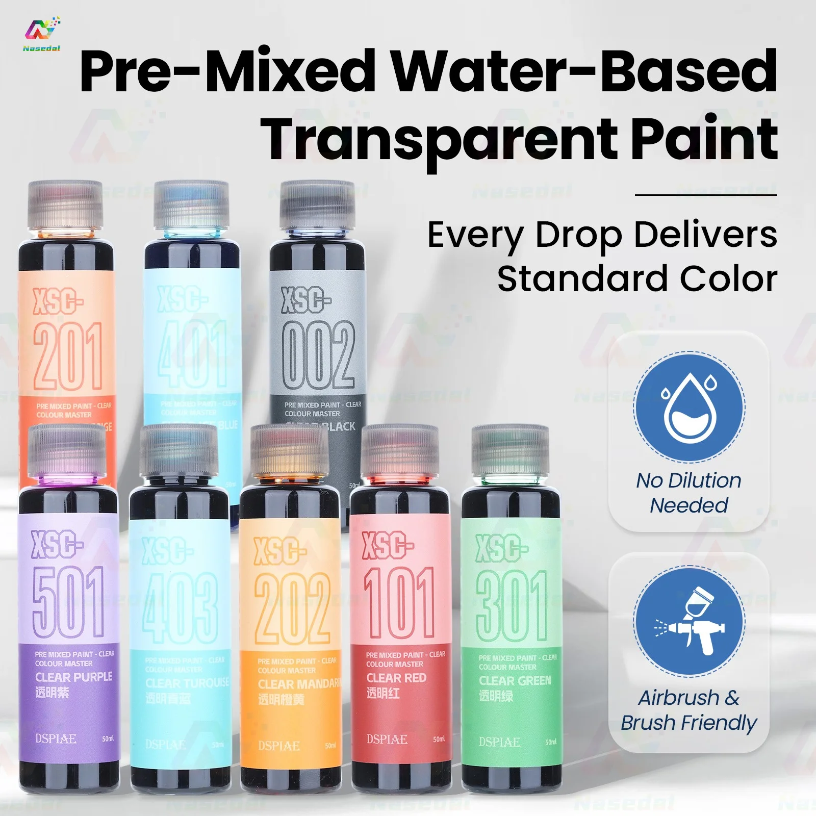 DSPIAE XSC 50ml Pre‑Mixed Water Based Clear Paint for Gundam Model Spray Painting Airbrush Hand Brush Hobby DIY Color Pigment
