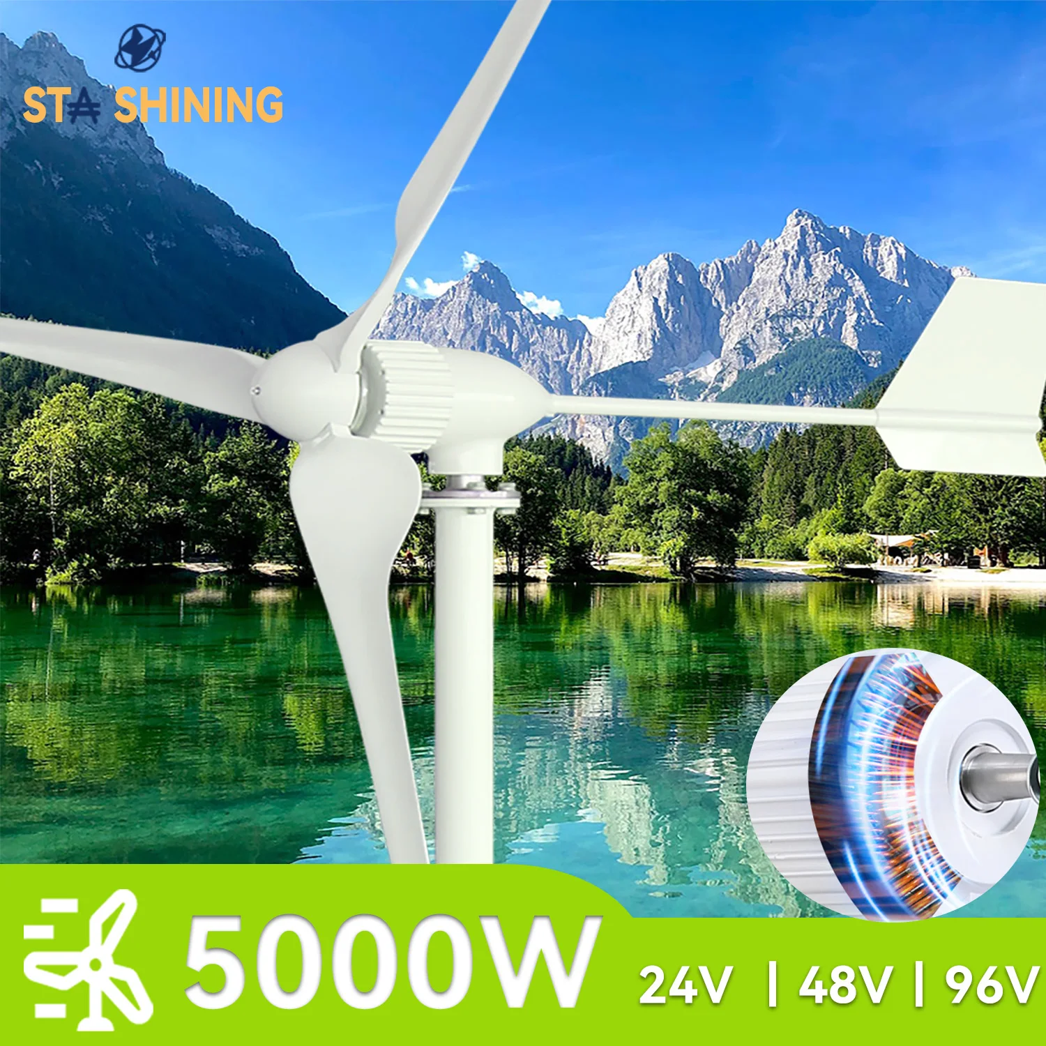 【Higher-Output】Horizontal Wind Turbine Generator 4000W 5000W Max Windmill W/ MPPT Charger/Hybrid Solar Wind  System ,3 Blades