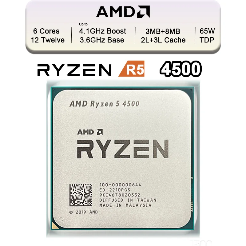 AMD Ryzen 5 4500 NEW R5 4500 3.6 GHz 6-Core 12-Thread CPU Processor 7NM L3=8M 100-000000644 Socket AM4 No Fan