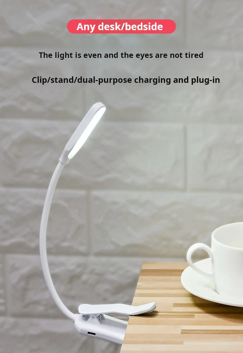 Rechargeable Book Light Mini LED Reading Light 3-Level Warm Cool White Flexible Easy Clip Lamp Read Night Reading Lamp in Bed