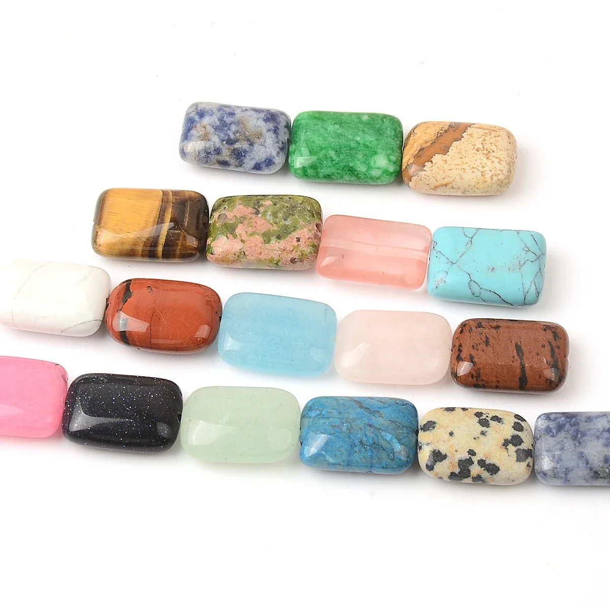 10pcs 1x1.4cm Rectangle Flat Natural Stone Beads Random Color Mix Loose Beads for Jewelry Making DIY Bracelet Accessories