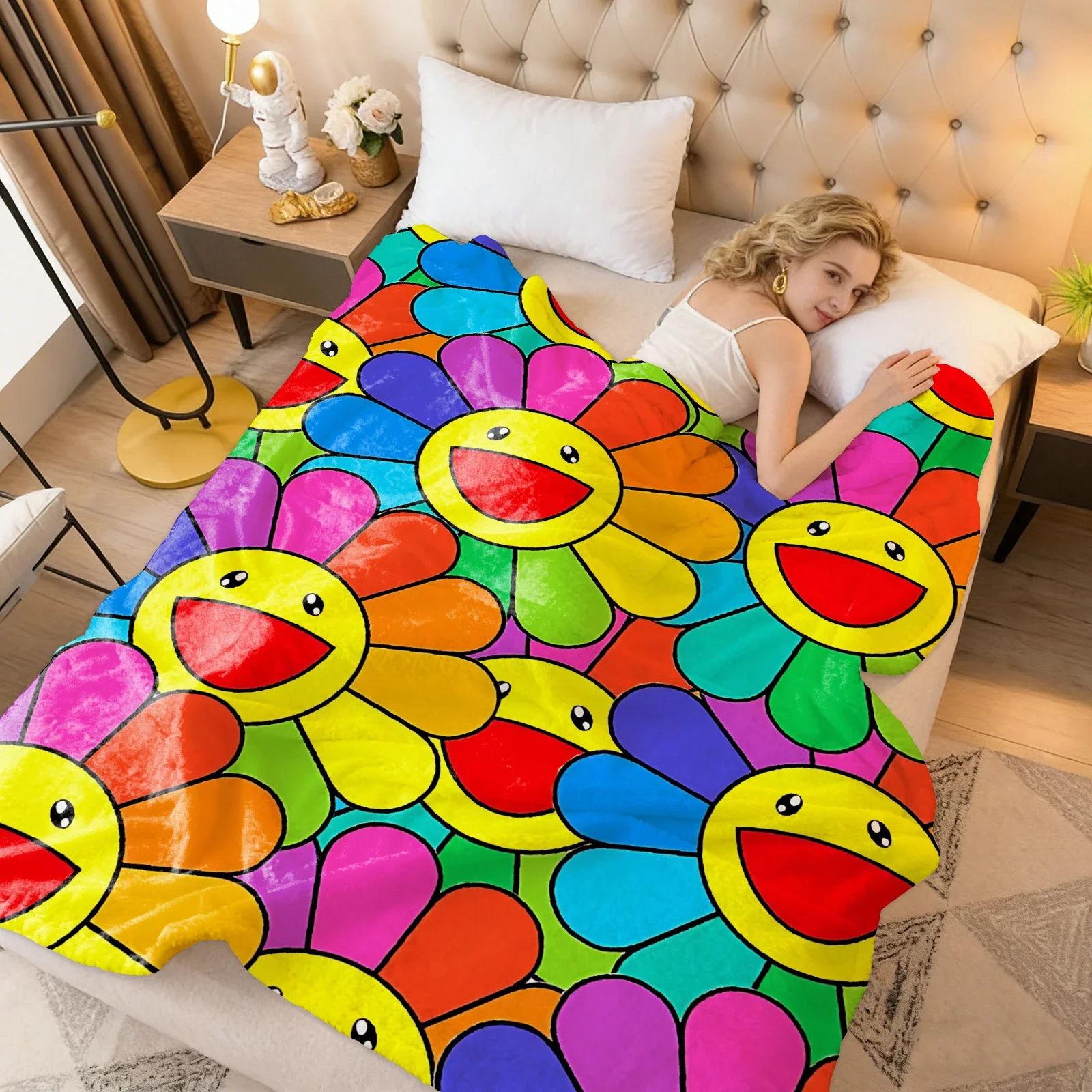 

Takashi Murakami Sunflower Knee Blanket Microfiber Lightweight Fleece Throw for Sofa Bed Winter Decor Baby Gift Oversized