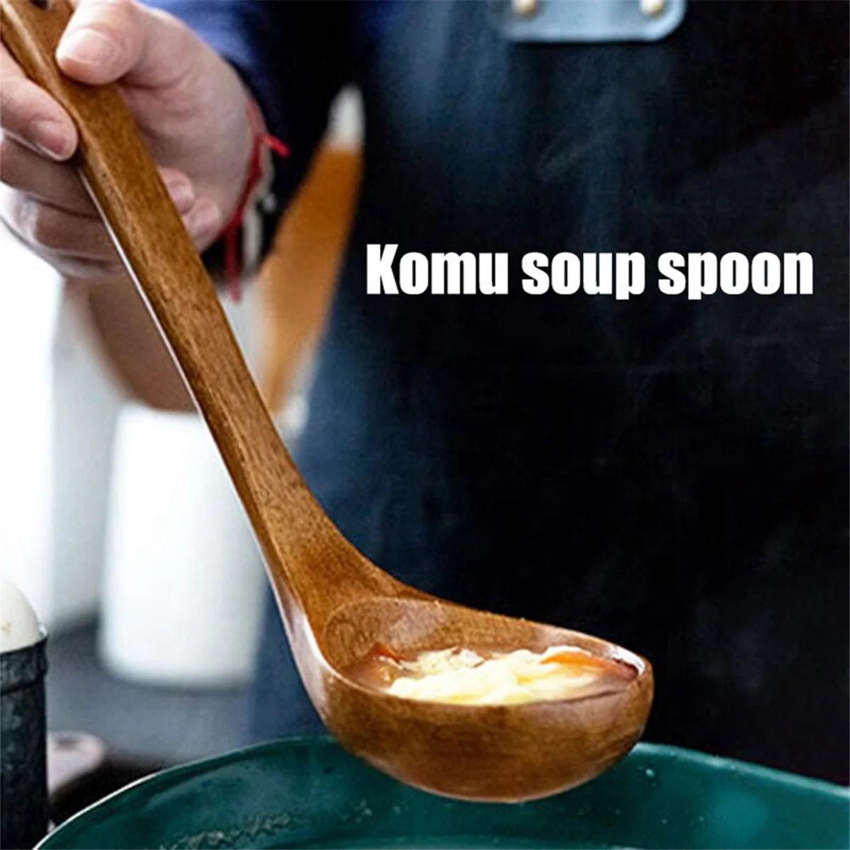 1PC Wooden Large Capacity Soup Spoon Kitchen Use A Spoon to Handle High Temperature Cooking Convenient and Durable B