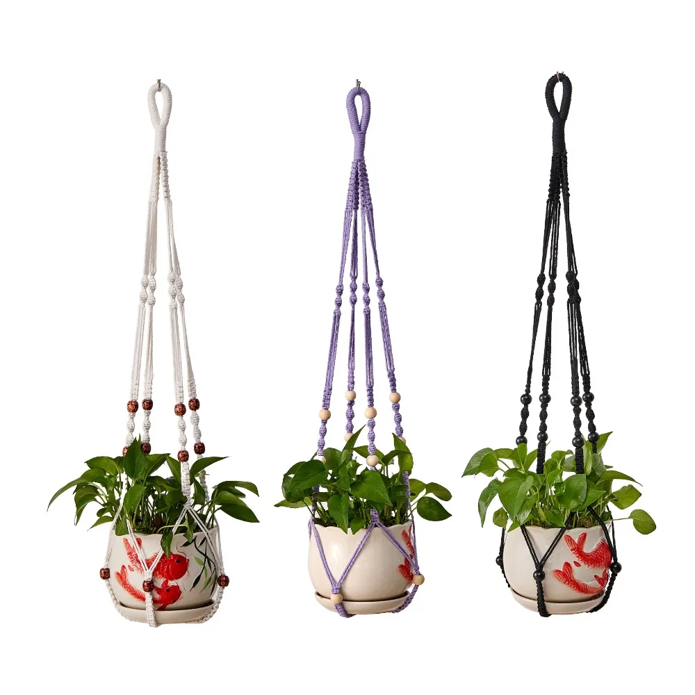 New Handmade Hanging Flower Pots Cotton Ropes Gardening Flower Pots Hanging Baskets Hand Woven Mesh Pockets Home