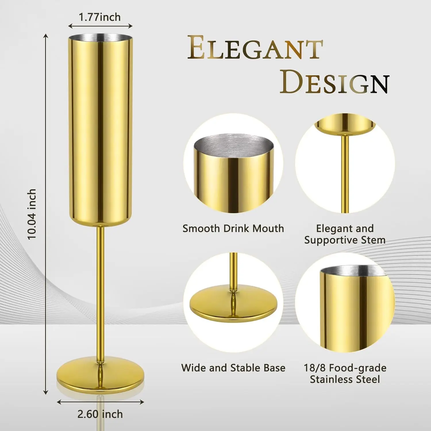 4 упаковки изолированных флейт для шампанского из нержавеющей стали, стаканы с золотым ножом 6 унций для вечеринки, свадьбы, дня рождения, Рождества
