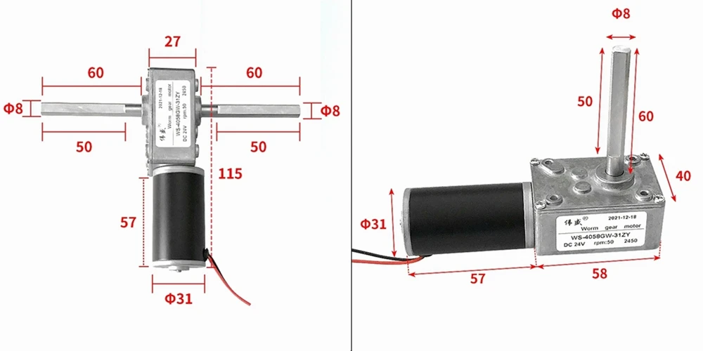 5840-31ZY DC Reduction Motor Dual Shaft Torque 12V 24V Right Angle Worm Self-Locking DIY Robot Medical