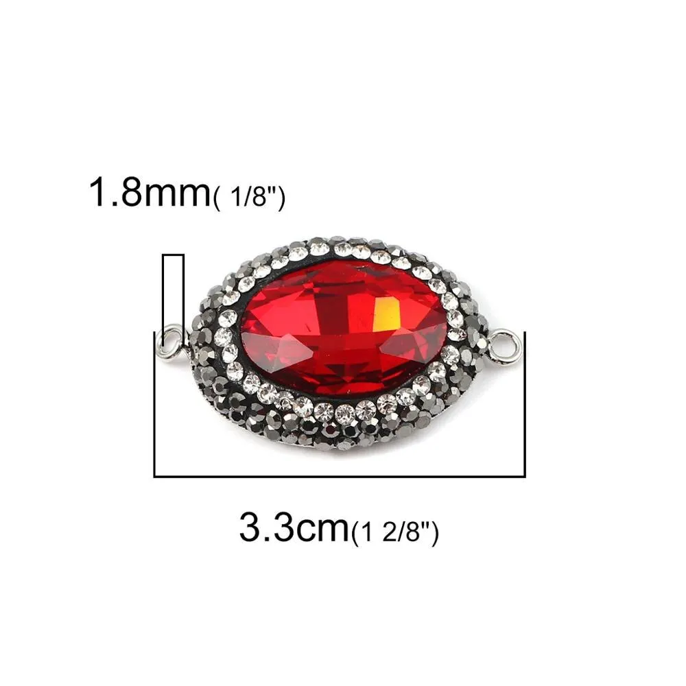 Doreen Box Copper & Glass Connectors Oval Clear Faceted Multicolor Rhinestone Jewelry Accessories Findings 33*19mm, 2 PCs