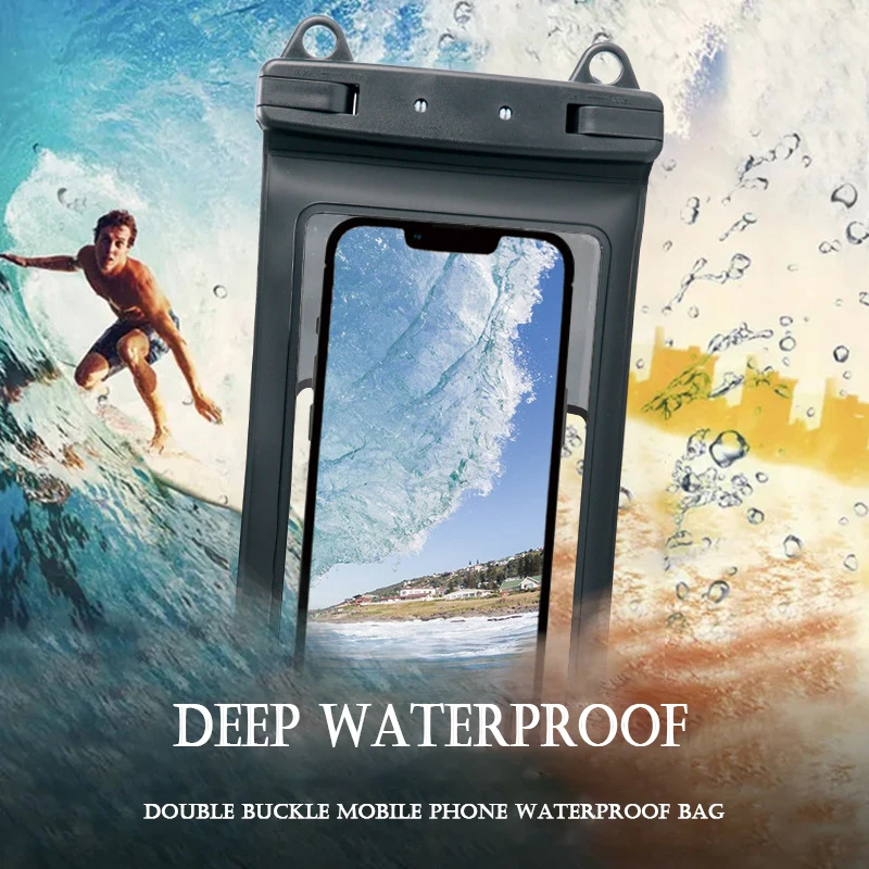 7.5 Inch Waterproof Phone Bag Diving Swimming Phone Case Cover Touch Screen Takeaway Rider Holder Beach Seaside Cellphone Pouch