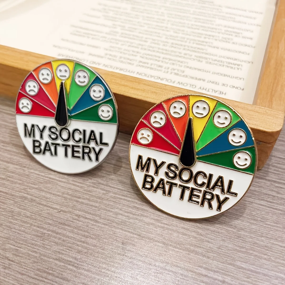 2PCS Alloy Social Anxiety Badge Set - Rotatable Mood Emoji Badges, Suitable for Jackets/Bags, Mental Health Themed Pins