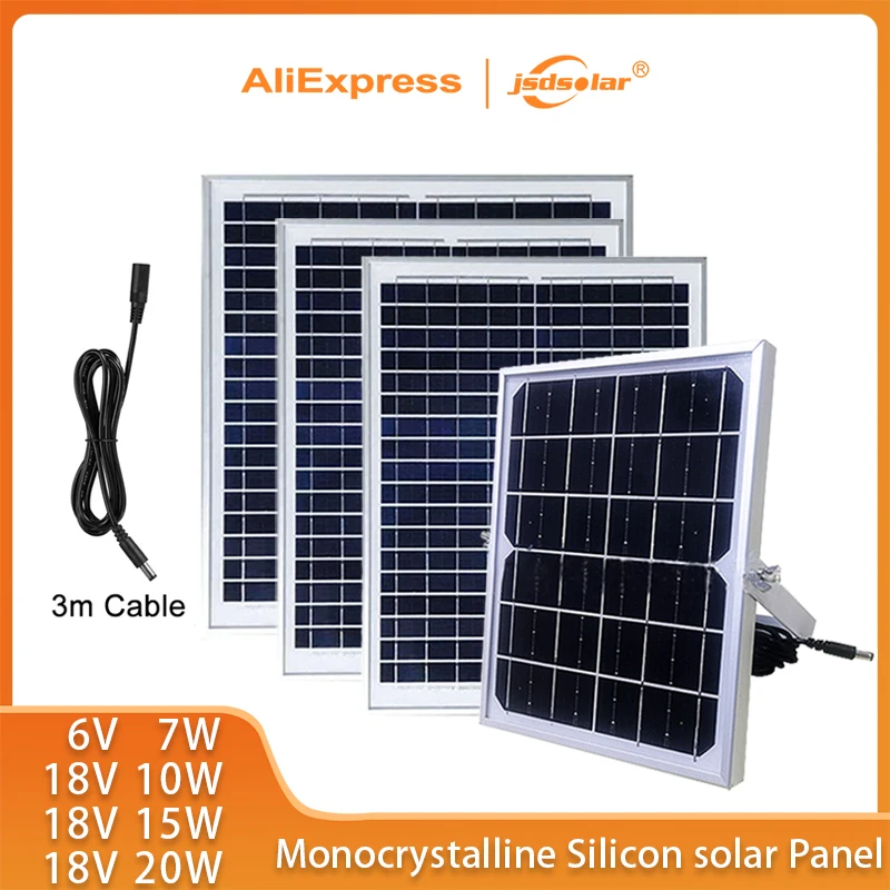 jsdsolar Monocrystalline Silicon Solar Panel 6V 7W 18V 10/15/20W Solar ...