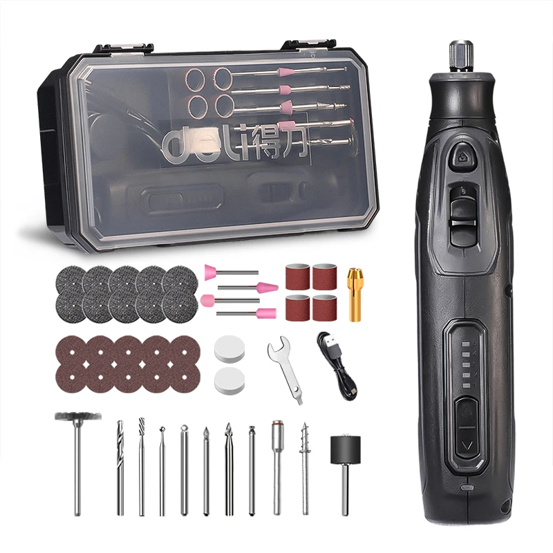 

DELI Cordless Rotary Tool DIY Drill Engraving Pen USB Electric 5 Speed Mini Wireless Drill Set 5000-25000r/min Grinding Pen