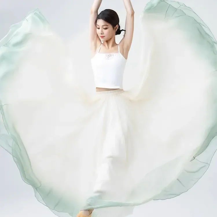 Elegante rosa saia de balé feminino chiffon flowy longo dancewear 720 graus traje de dança clássica desempenho prática saia