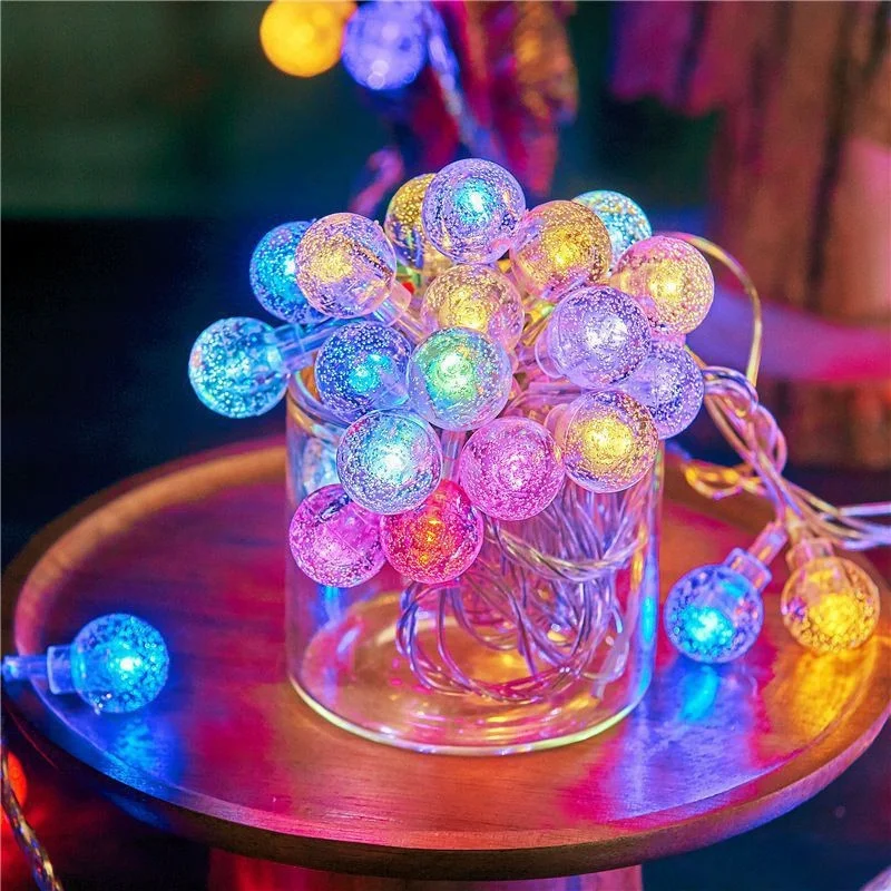 LED Bubble Ball String Lights Golden Glow Battery Operated Indoor Fairy Lights for Wedding Holidays New Year 2026 Decorations