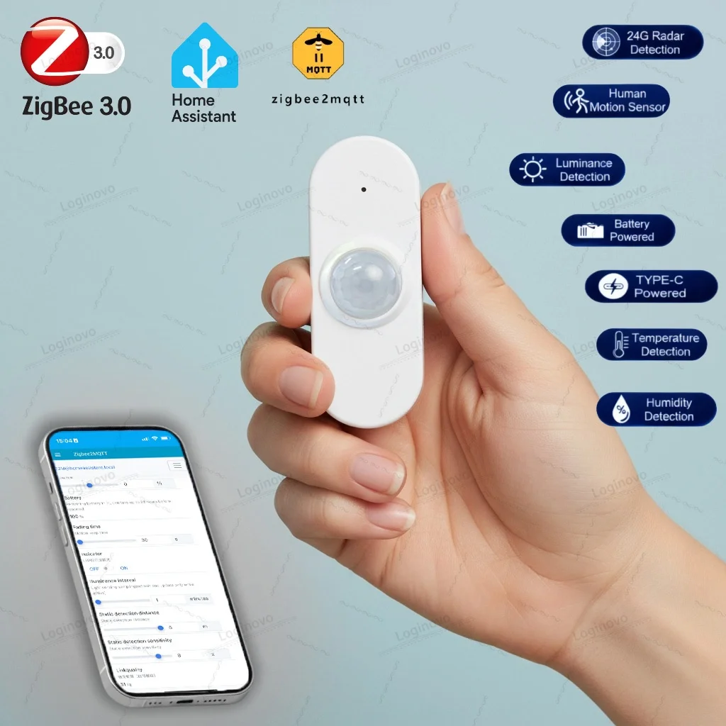 Zigbee – capteur de mouvement Radar de présence humaine 24G, TYPE-C/alimenté par batterie, Assistant domestique Z2M, détecteur de température et d'humidité et de luminosité