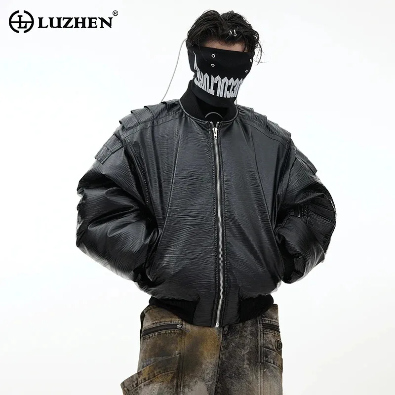 

LUZHEN PU Leather Thick Cotton Jacket Metal Button Decorate Design Punk Streetwear High End Trendy Winter Outerwear Male LZ6334