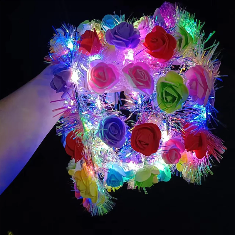 LED Flower Crown Fairy 14-LED Light Up Hair Wreath Party Floral Headpiece Hair Band Birthday Wedding Luminous Headband