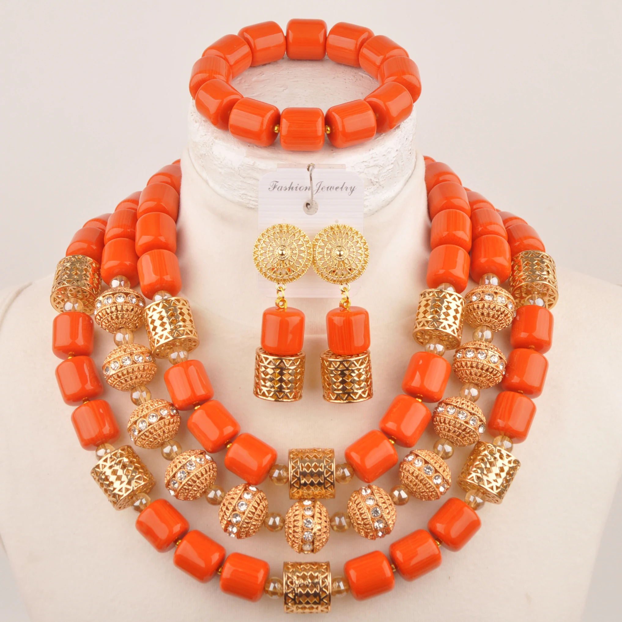 

Nigerian Bride Jewelry Orange Artificial Coral Necklace Sets