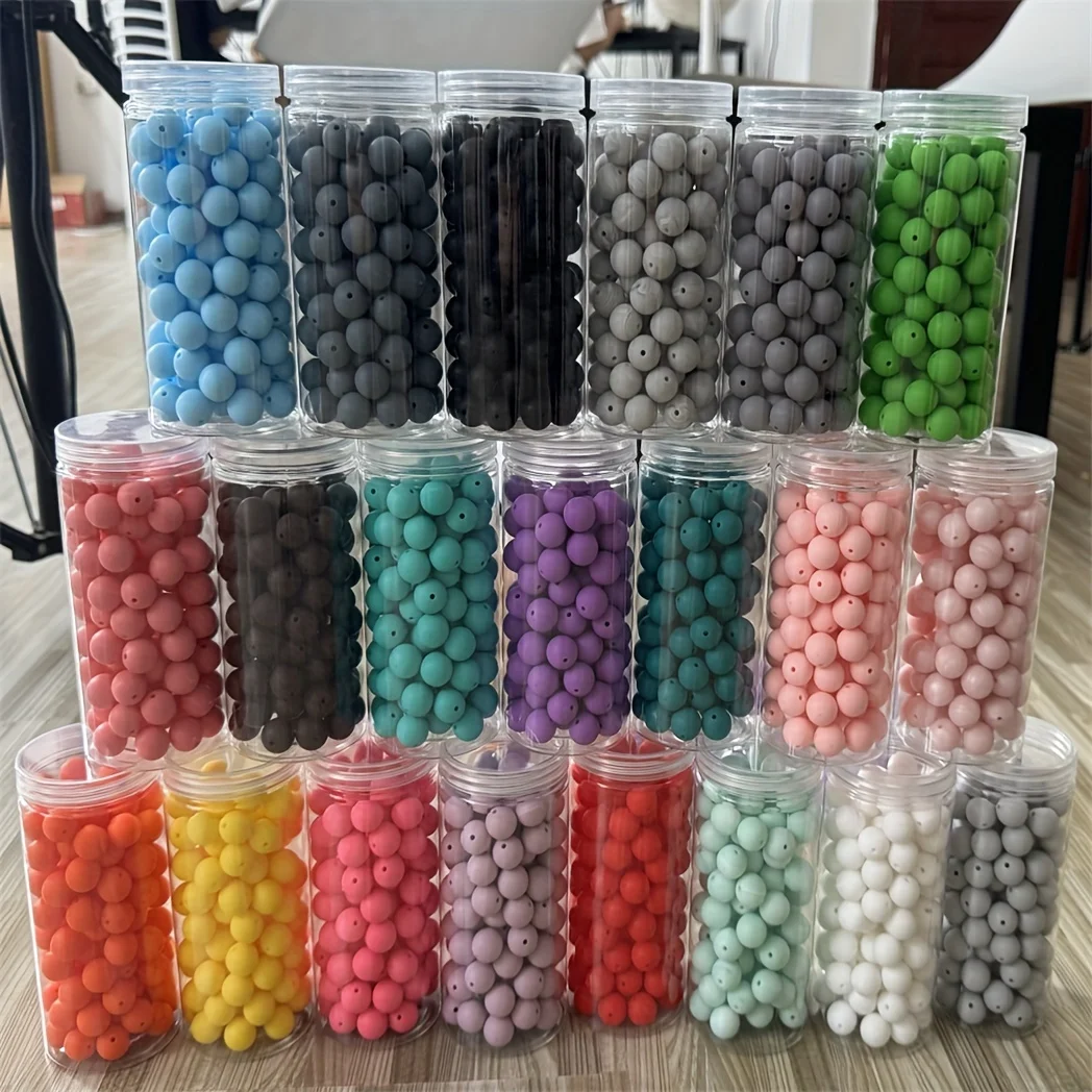 100 قطعة/صندوق 12/15 مللي متر مجموعة خرز السيليكون لسلسلة المفاتيح ، قلادة ، سوار الحبل صنع السائبة المستديرة المطاط سيليكون البؤري الخرز
