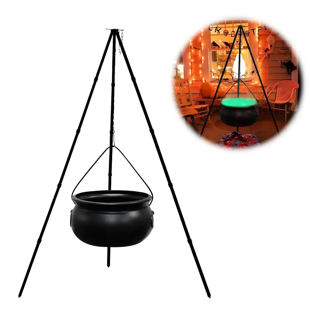 

Halloween Decor Outdoor Large Witch Cauldron on Tripod with Lights Black Plastic Bowl Party Hocus Pocus Candy Bucket