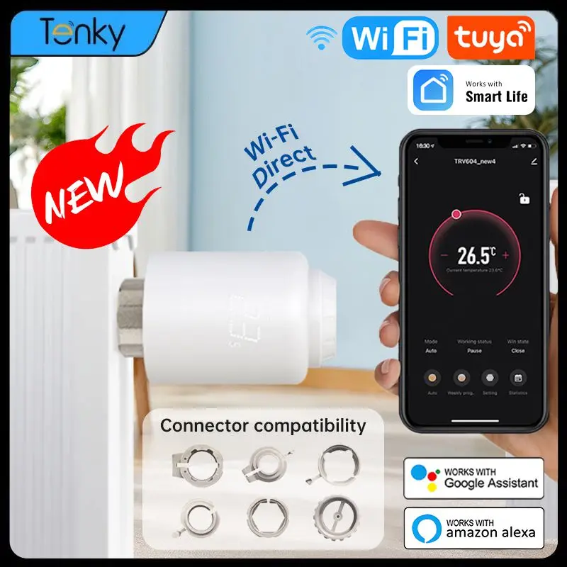 

Умный термостат для радиатора Tuya TRV ZigBee/Wifi, программируемый термостатический привод, пульт дистанционного управления нагревом Alexa Google