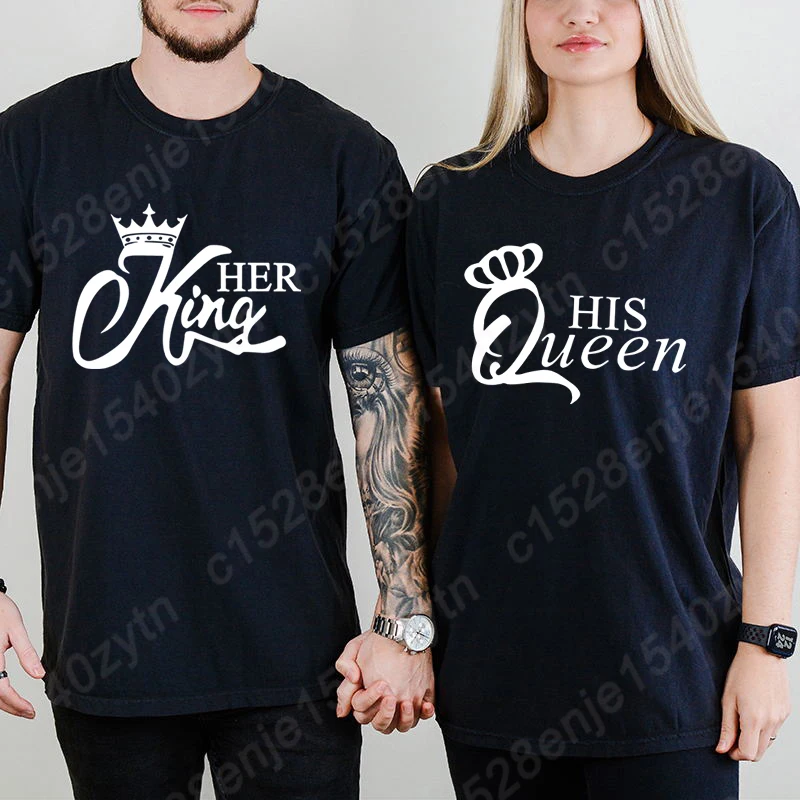 Her King And His Queen Graphic T-Shirts Couple Matching Tees Him And Her Tee Shirts Valentine's Day Outfit