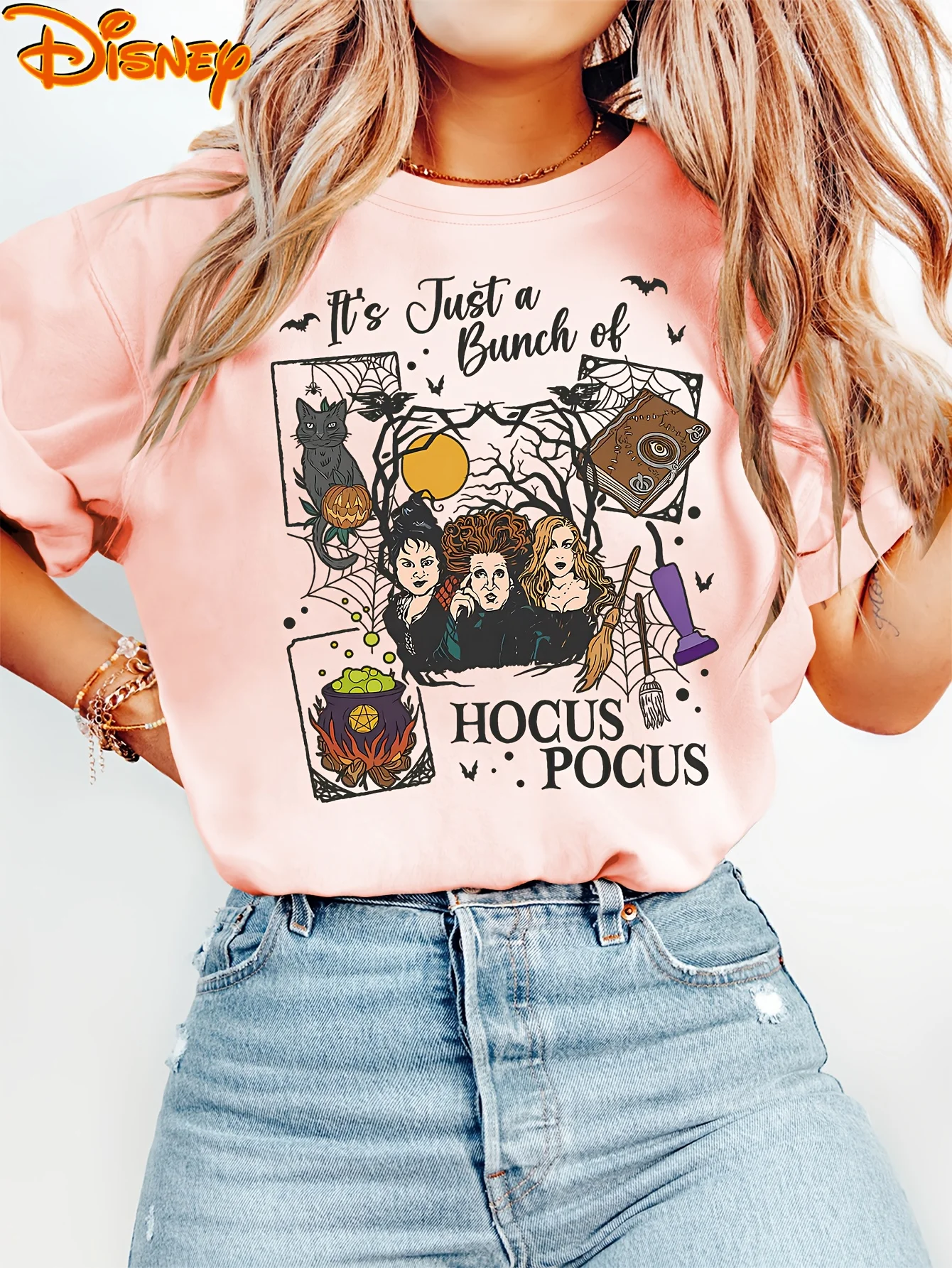 تي شيرت نسائي رسمي من Disney Hocus Pocus Witches of East End جرافيك سحري تصميم فيلم Hocus Pocus مع خفافيش الساحرات