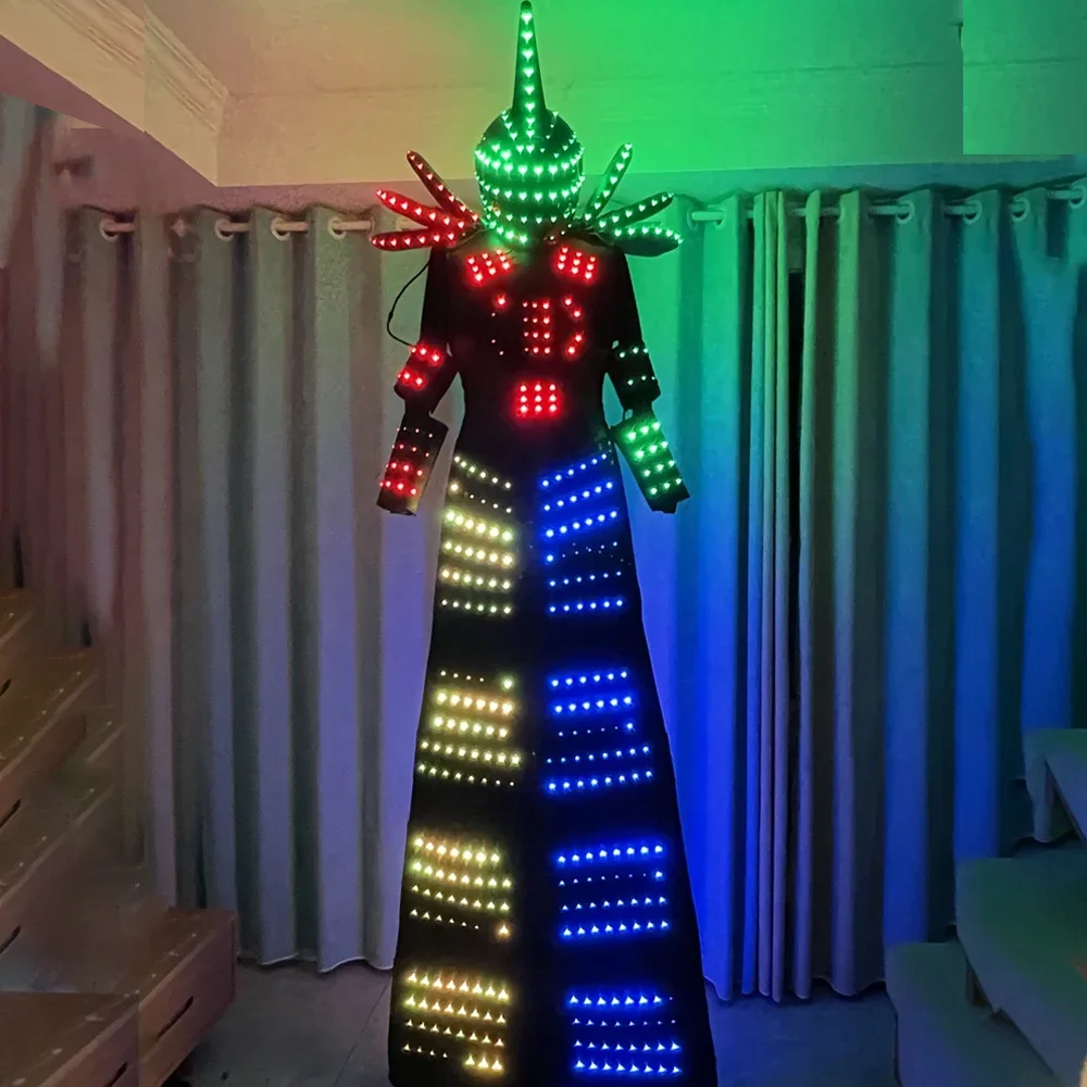 

Full Color Pixel Hot LED Light Costume with Multiple modes DJ Electronic Music Party Show Hot LED Robot Stilts Walker Suit