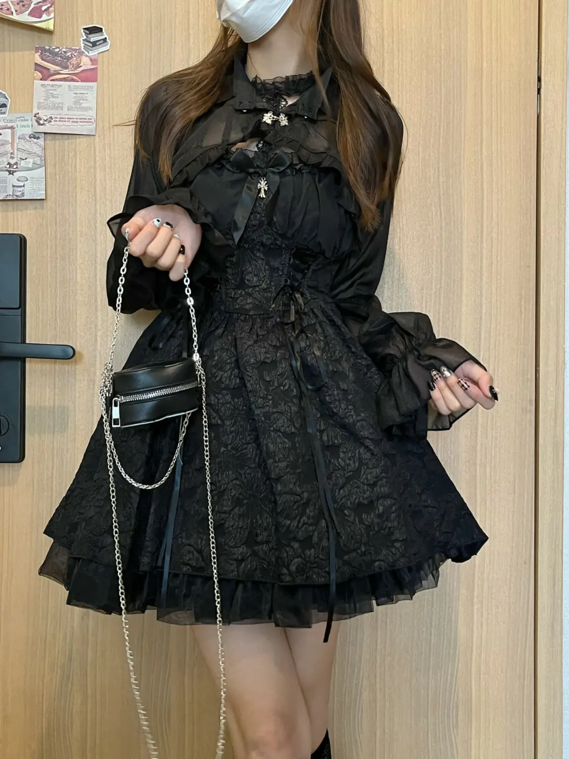 

MAGOGO темное сексуальное пикантное платье для девочек в готическом стиле Лолиты с подвесным воротником и подтяжками женское Y2k на шнуровке жаккардовое пышное мини-платье с завязками на талии