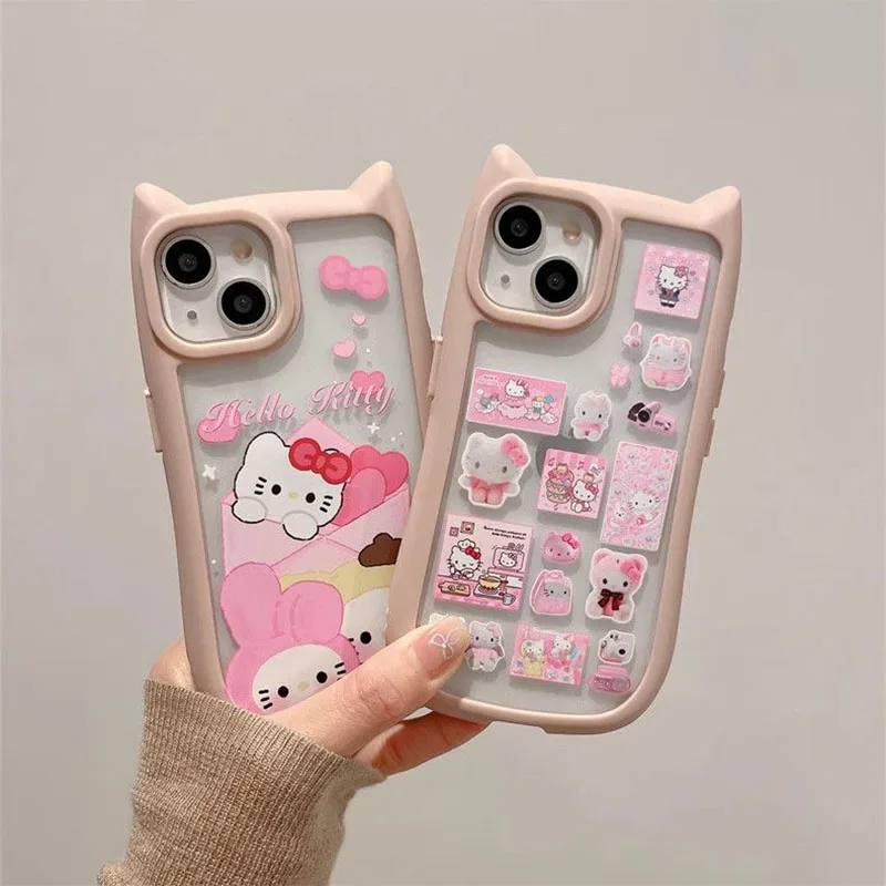 Sanrio Hello Kitty Envelope Phone Case For iPhone 15 14 13 12 11 Pro Max XR XS MAX Y2K Pink Girl Cute Silica Gel Back Cover