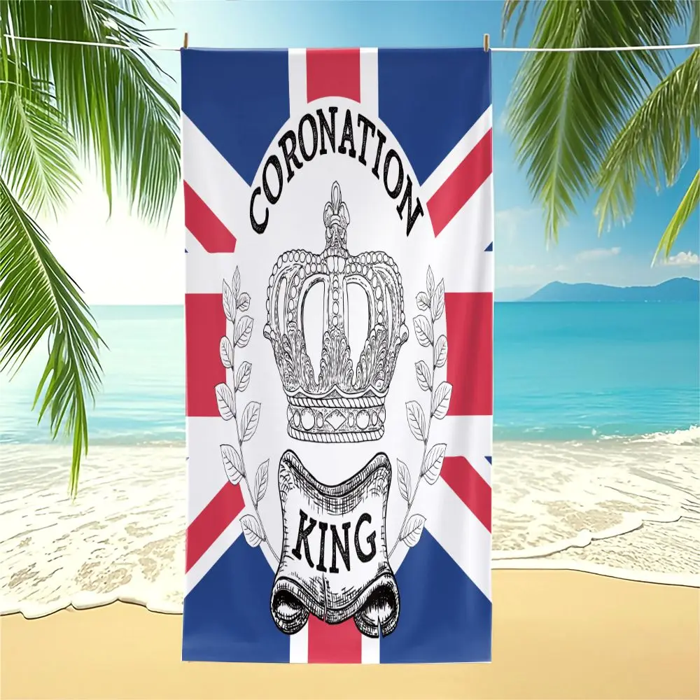 British Coronation Crown Flag Print Beach Towel Bath Towel Soft Absorbent Quick Dry Digital Printed Towel For Swim Travel