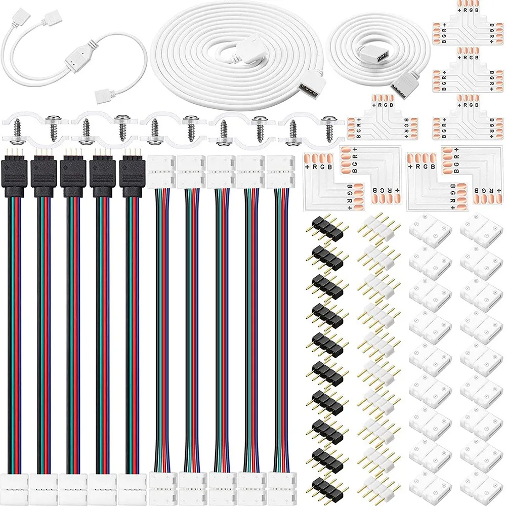 B84B-LED Strip Connector Kit, Strip Light Extension Cable Solderless Gapless Adapter Connectors For 5050 10Mm 4Pin LED Strip